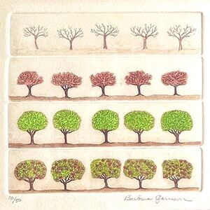 Signed Color Etching Limited Edit. Barbara Garrison Trees Four Seasons Aquatint